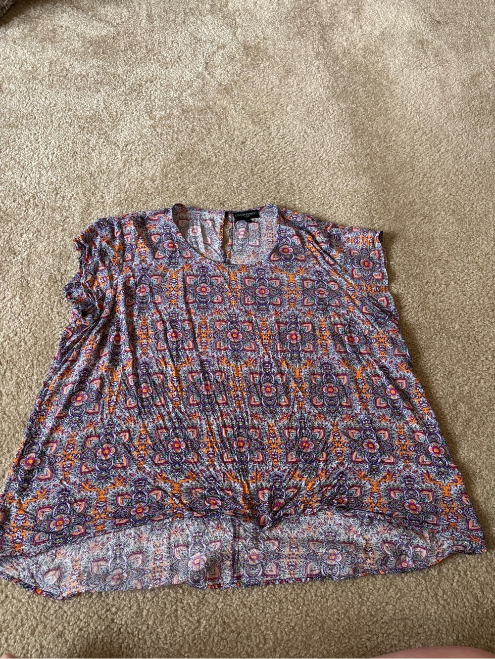 Cynthia Rowley Purple and Orange Geometric Floral Short-Sleeve Blouse